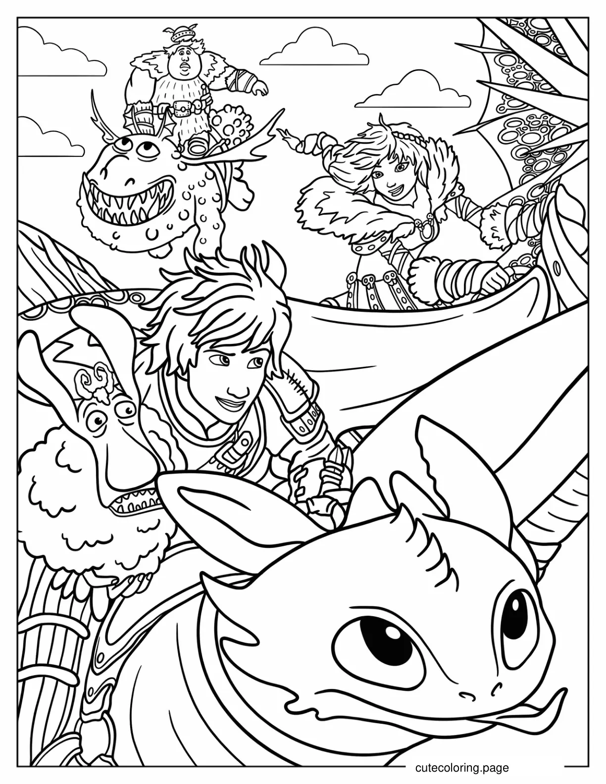 How To Train Your Dragon Hiccup Astrid And Friends In The Sky coloring page