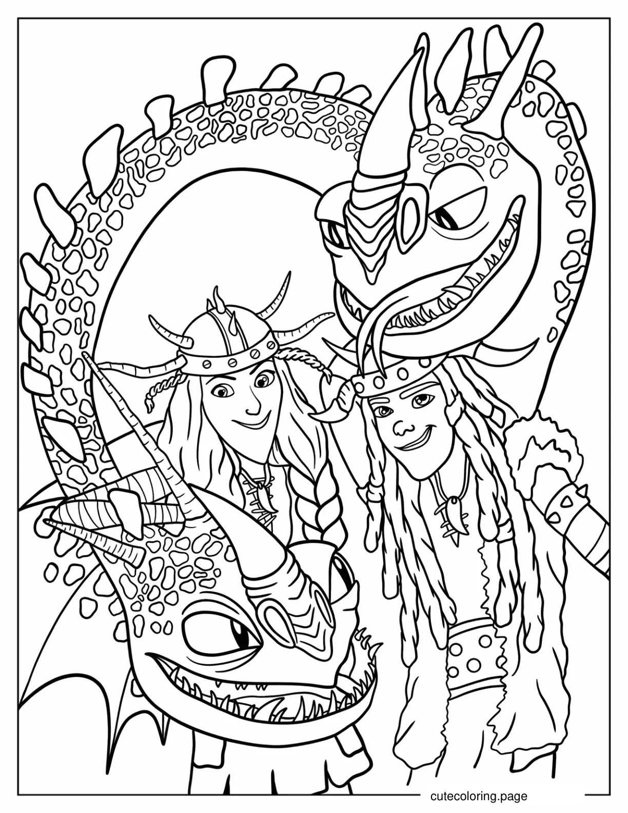 Ruffnut And Tuffnut With Dragons Barf And Belch coloring page