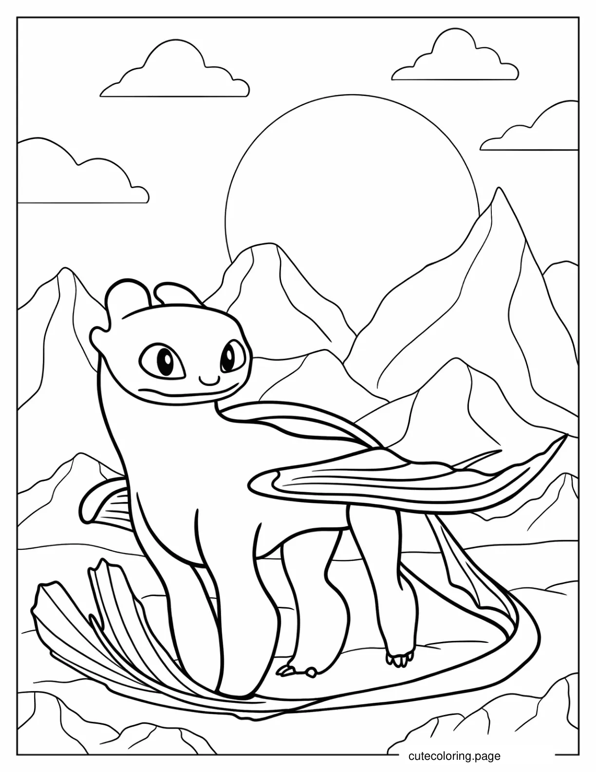 Simple Outline Of Toothless Coloring Sheet coloring page