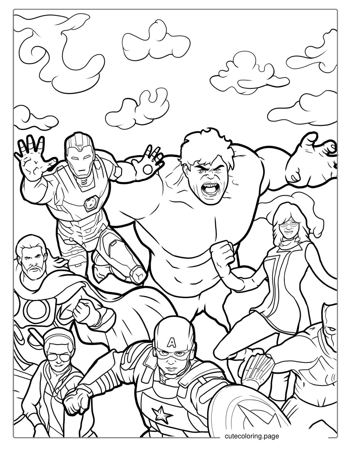 Hulk With The Avengers Coloring Sheet coloring page