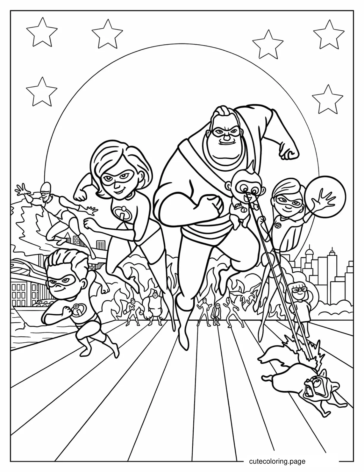 Mr. Incredible Elastigirl Violet Dash Frozone And Edna Coloring Page coloring page