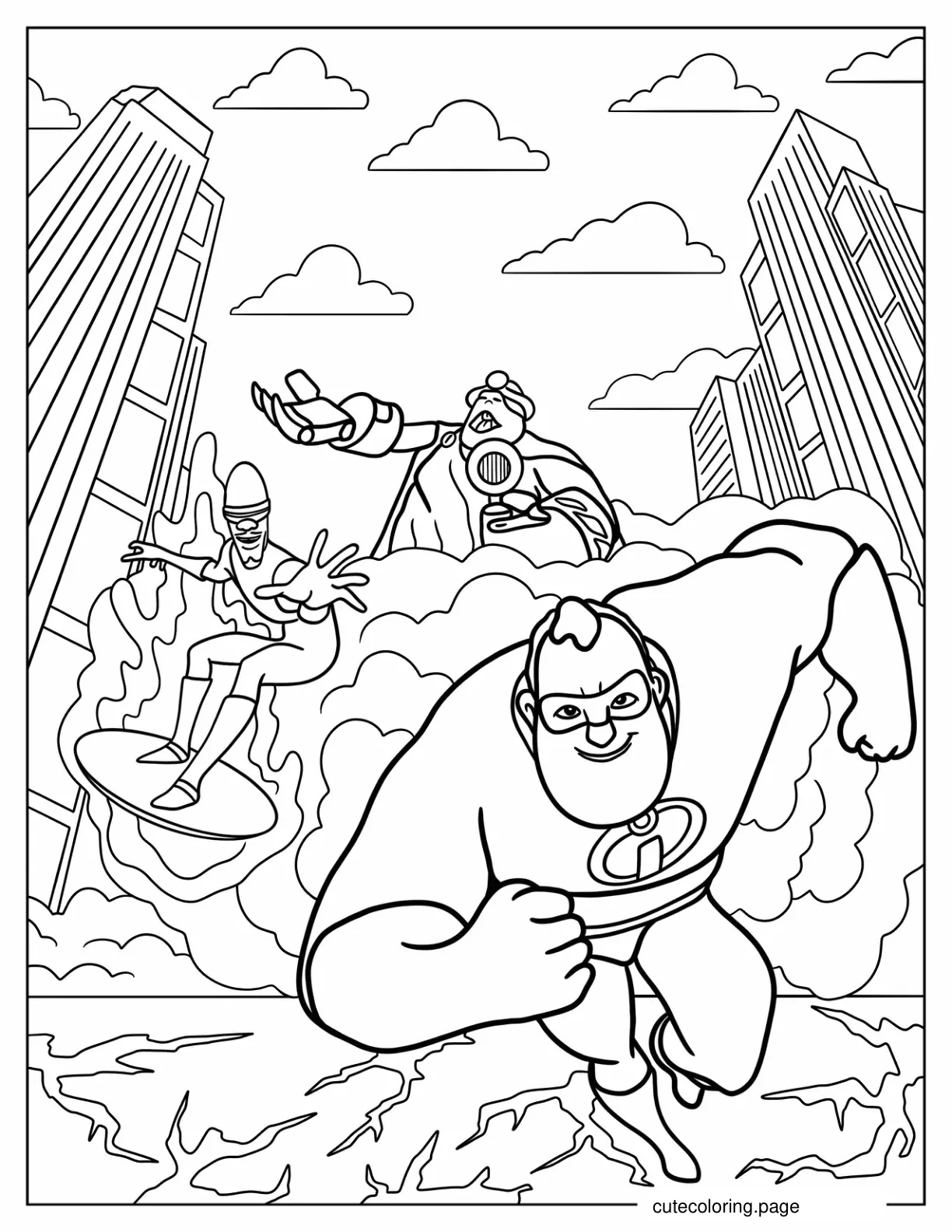 Mr. Incredible Frozone And The Underminer Coloring Page coloring page