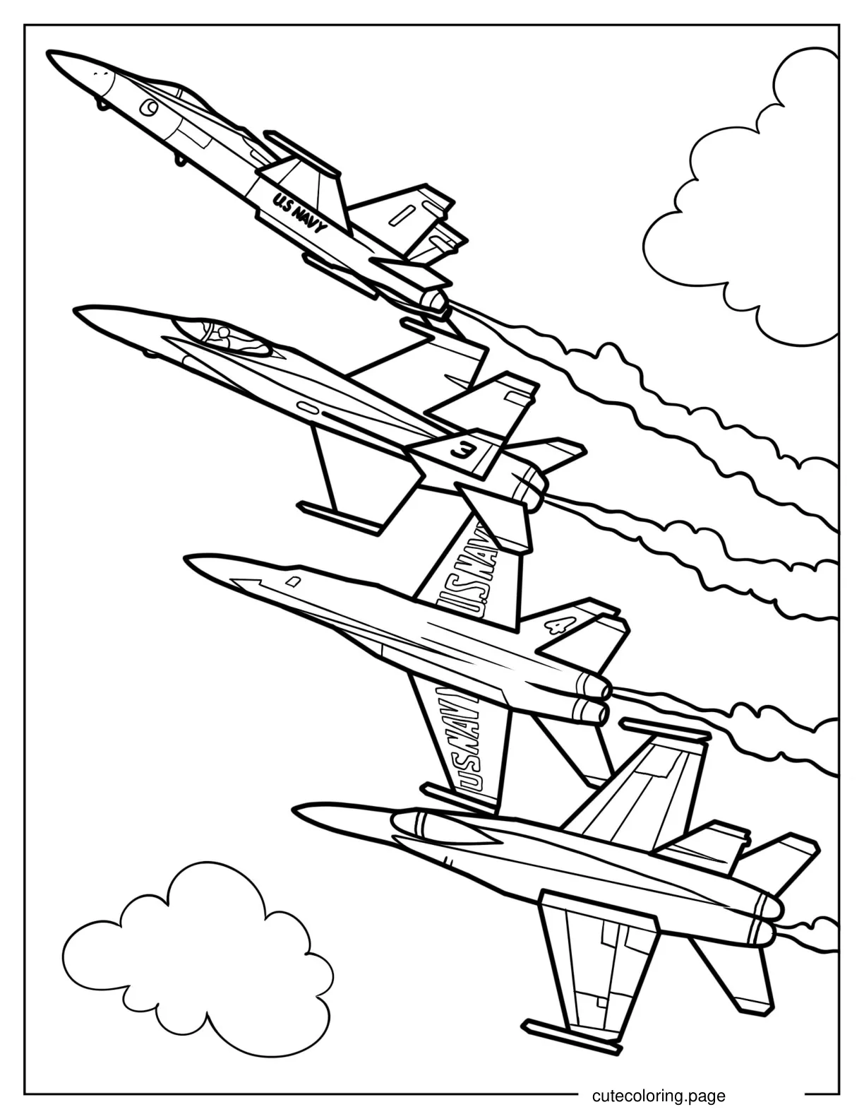 Coloring Page of Four Blue Angels Super Hornet Jets coloring page