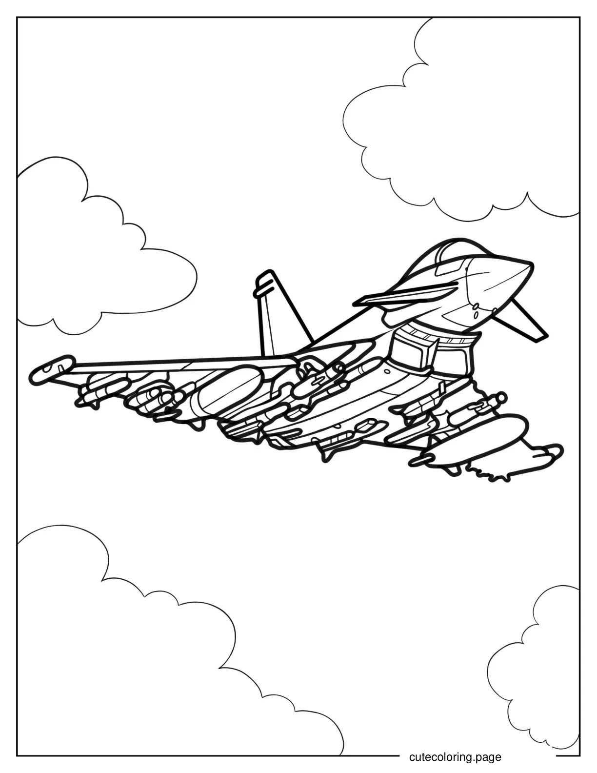 Detailed Coloring Page of Eurofighter Typhoon Jet in the Air coloring page