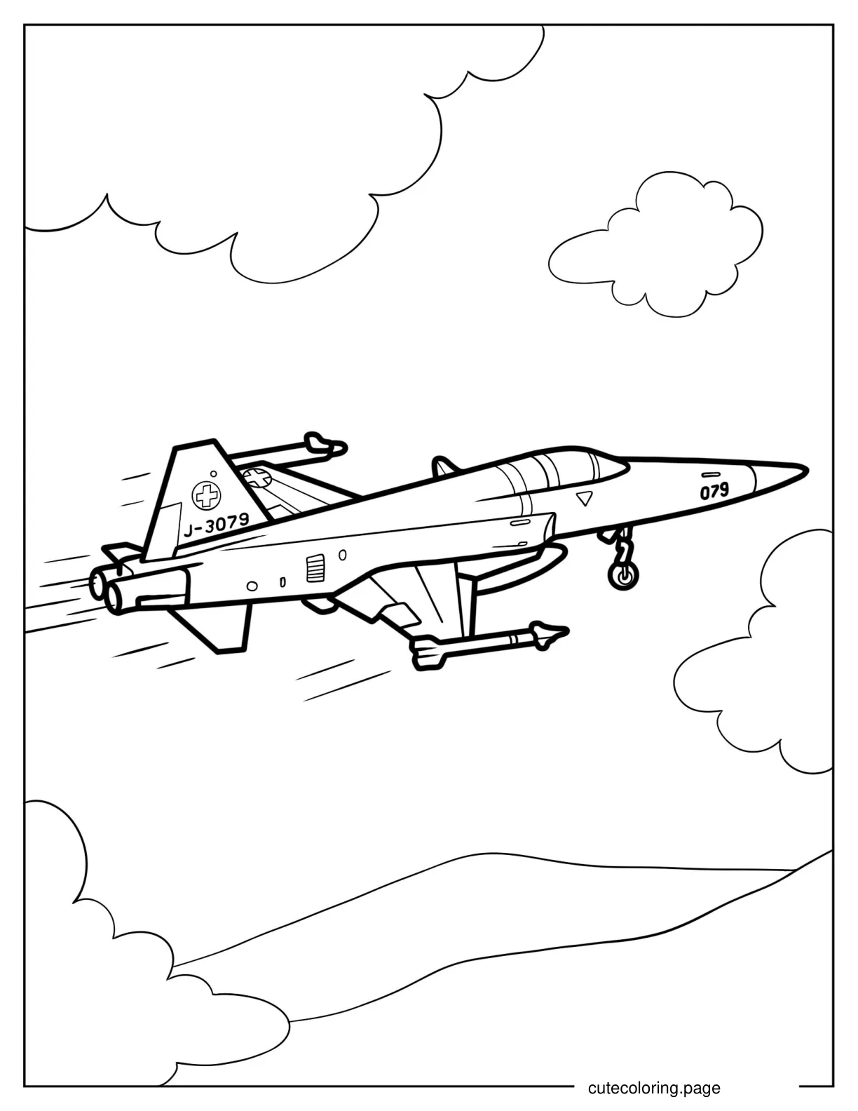 High Speed Swiss Air Force F 5 Jet coloring page