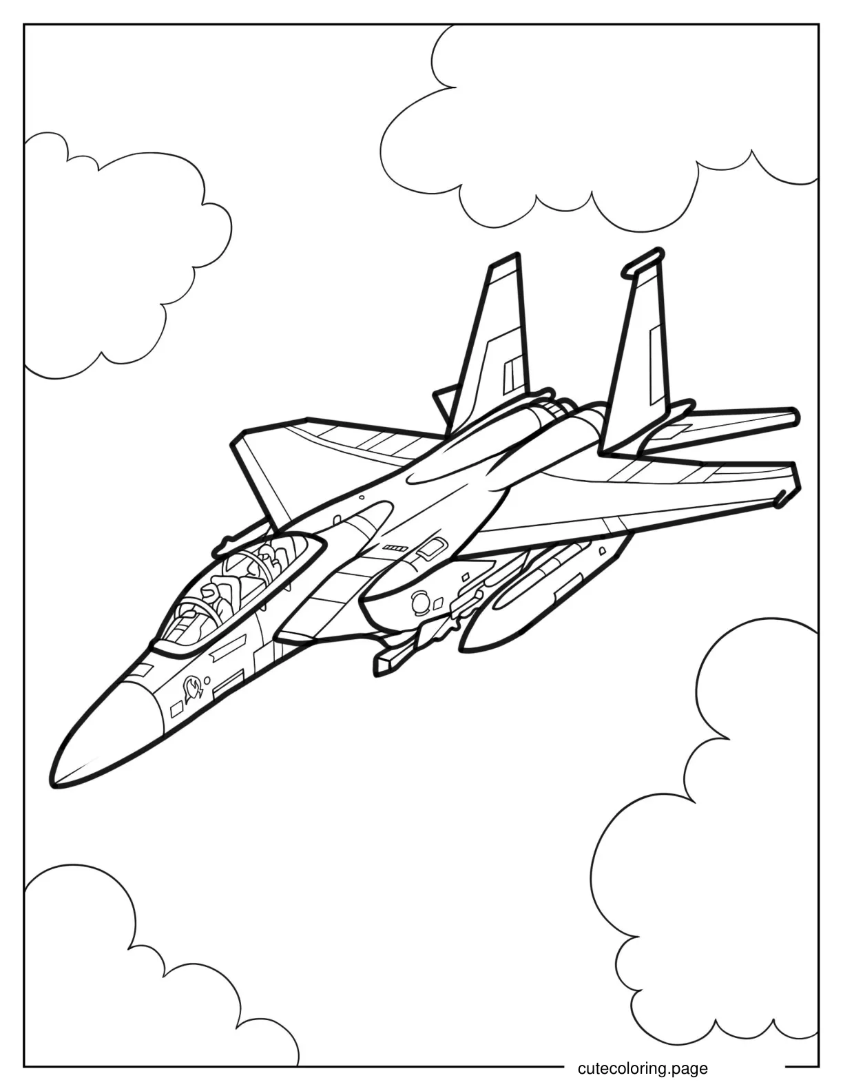 Intricate Boeing F 15 Jet With Clouds in Background  coloring page