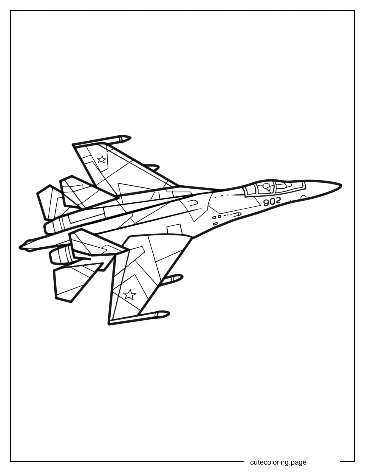 Simple Outline of Sukhoi Su 35 Russian Jet coloring page