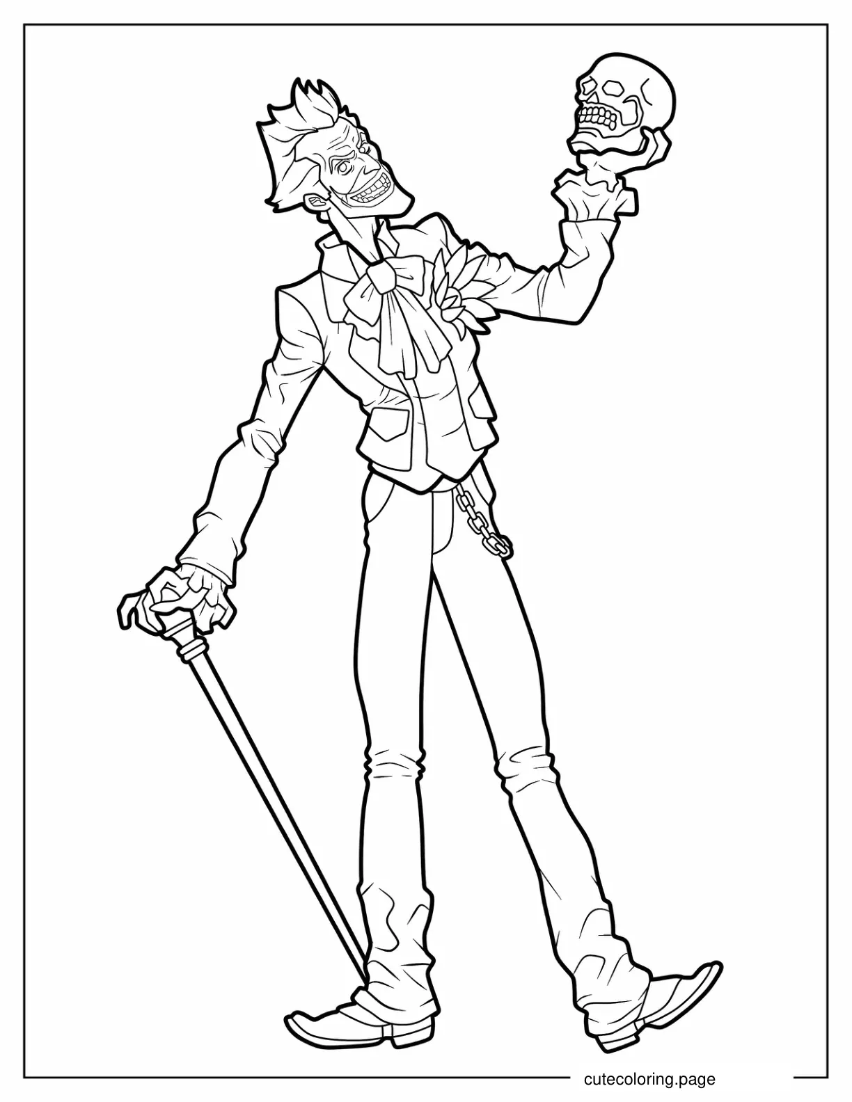 Arkham Asylum Joker Holding Up Skull Coloring Sheet coloring page