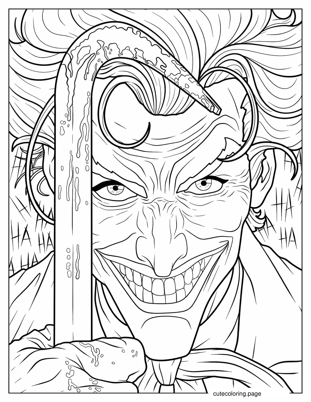 Creepy Close Up Of Joker_s Face coloring page