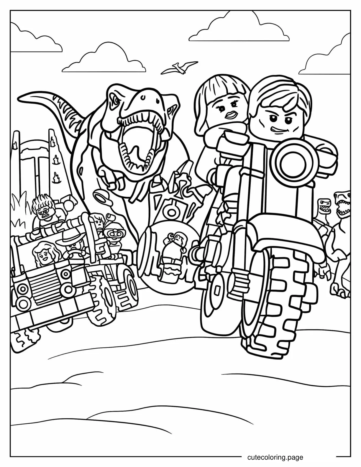 Lego Themed Jurassic World Coloring Page coloring page