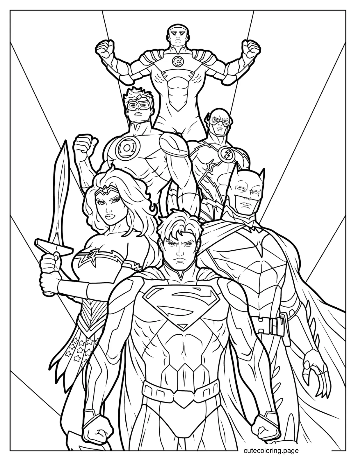 Cyborg Green Lantern Flash Wonder Woman Batman And Superman Coloring Page coloring page