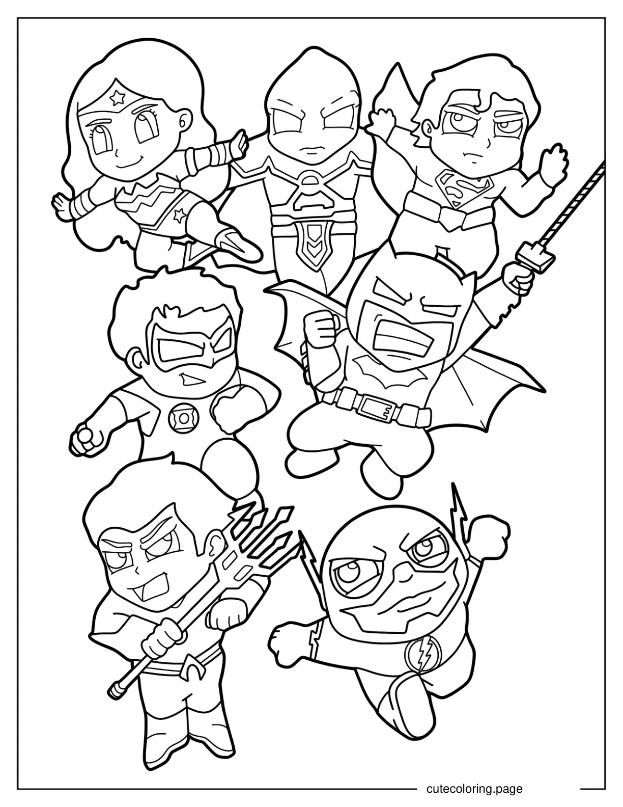 Easy Kawaii Justice League Coloring Page For Preschoolers coloring page