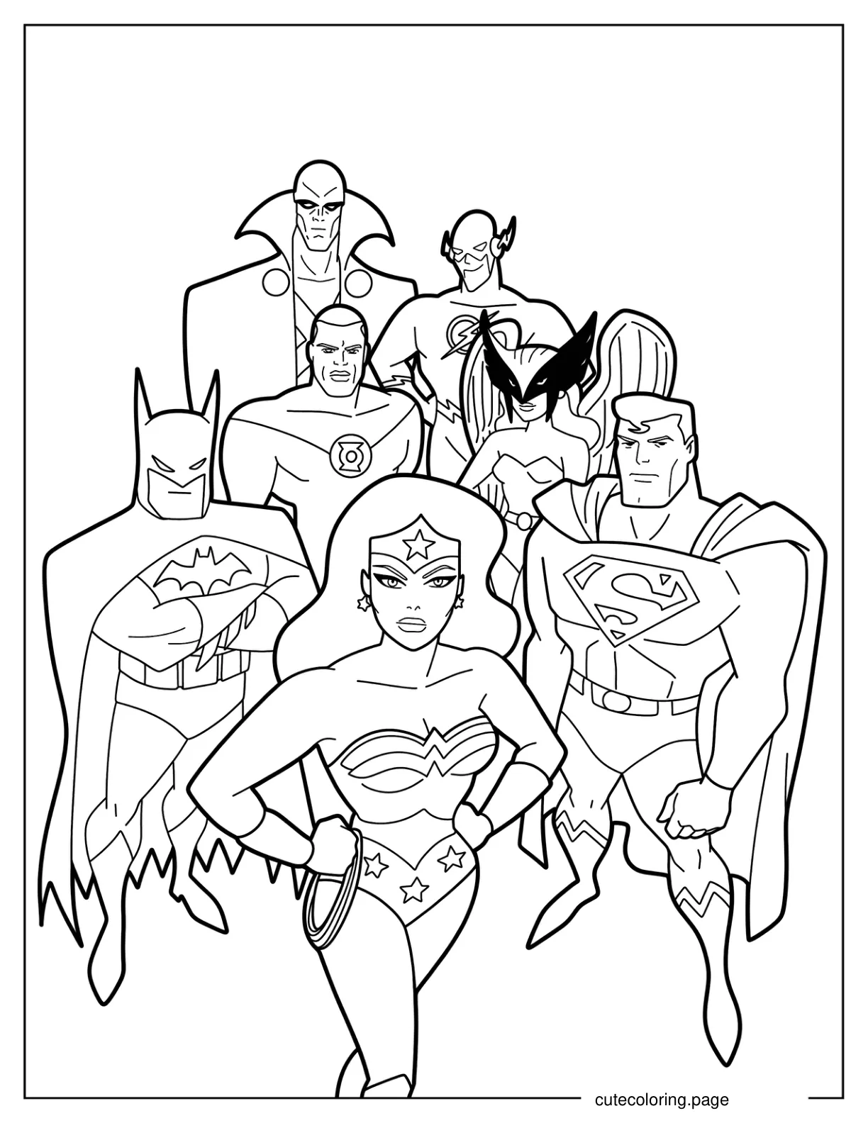 Justice League Cartoon Superheroes Coloring Sheet coloring page