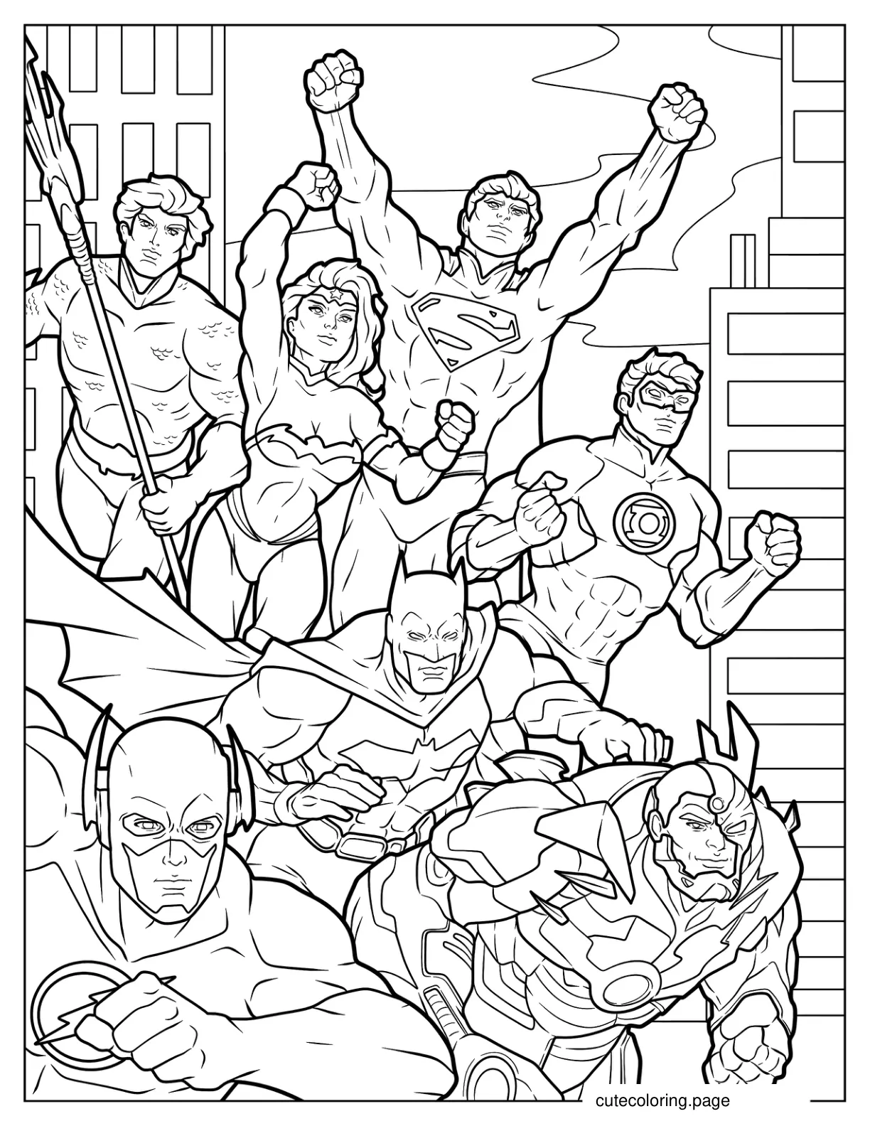 Justice League Flying In The City Coloring Page coloring page