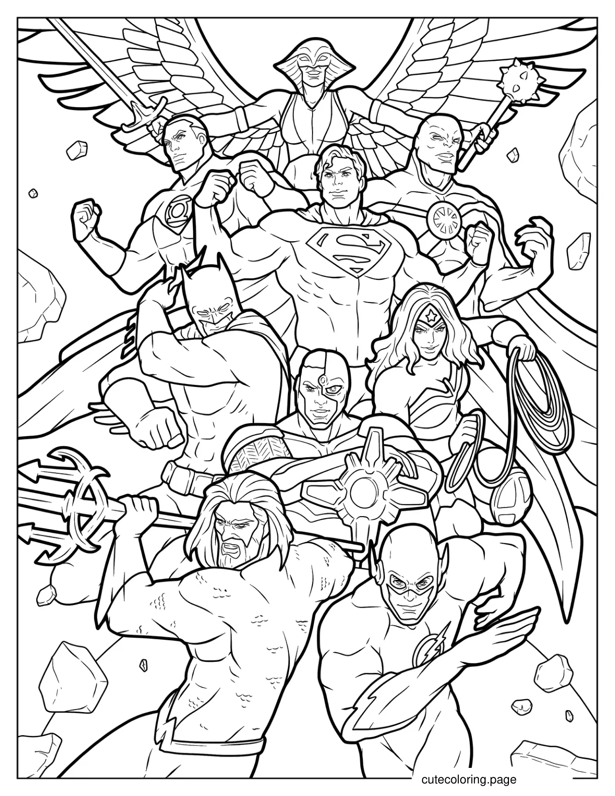 Justice League In Fighting Mode Coloring Page coloring page