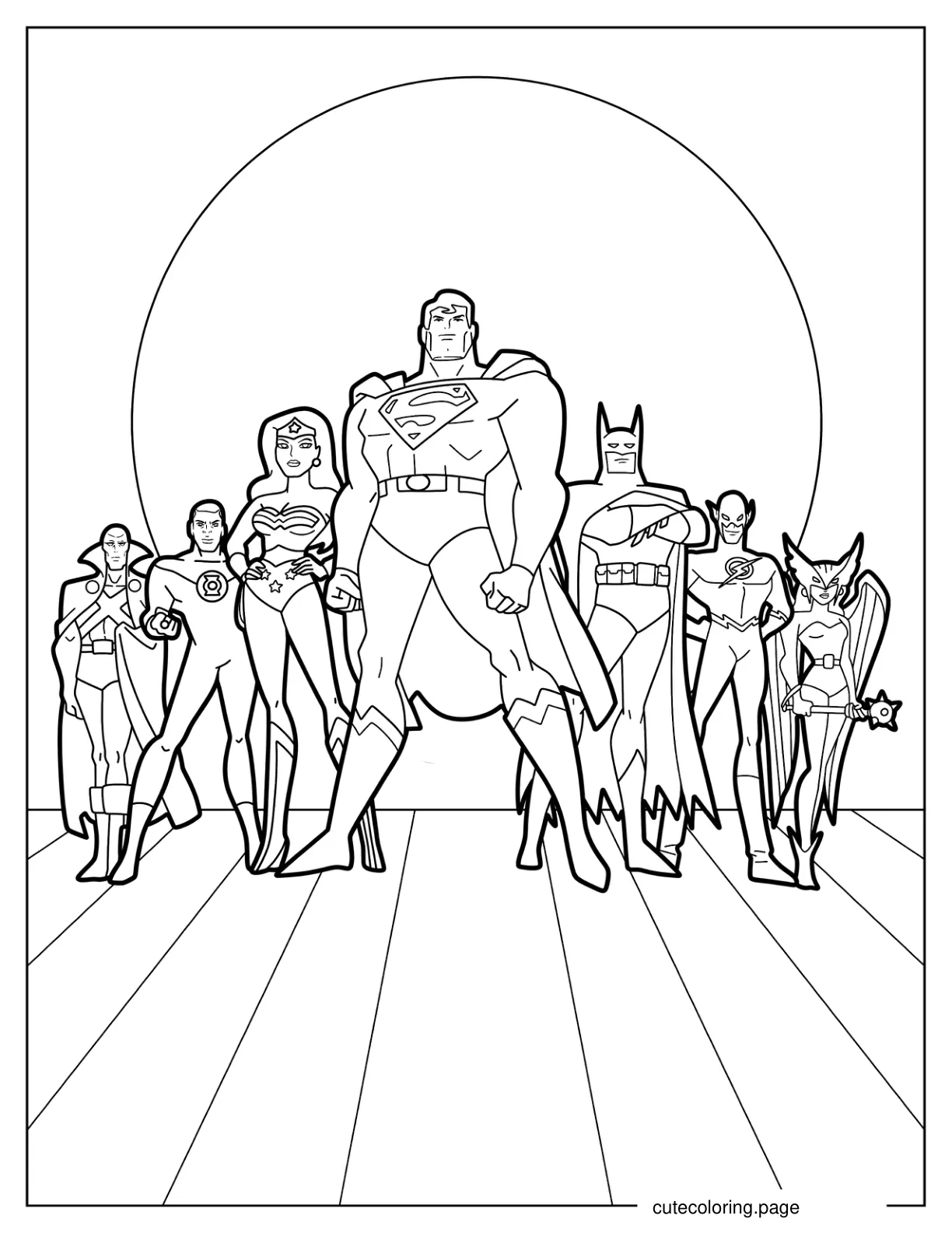 Simple Justice League Cartoon Coloring Sheet For Kids coloring page