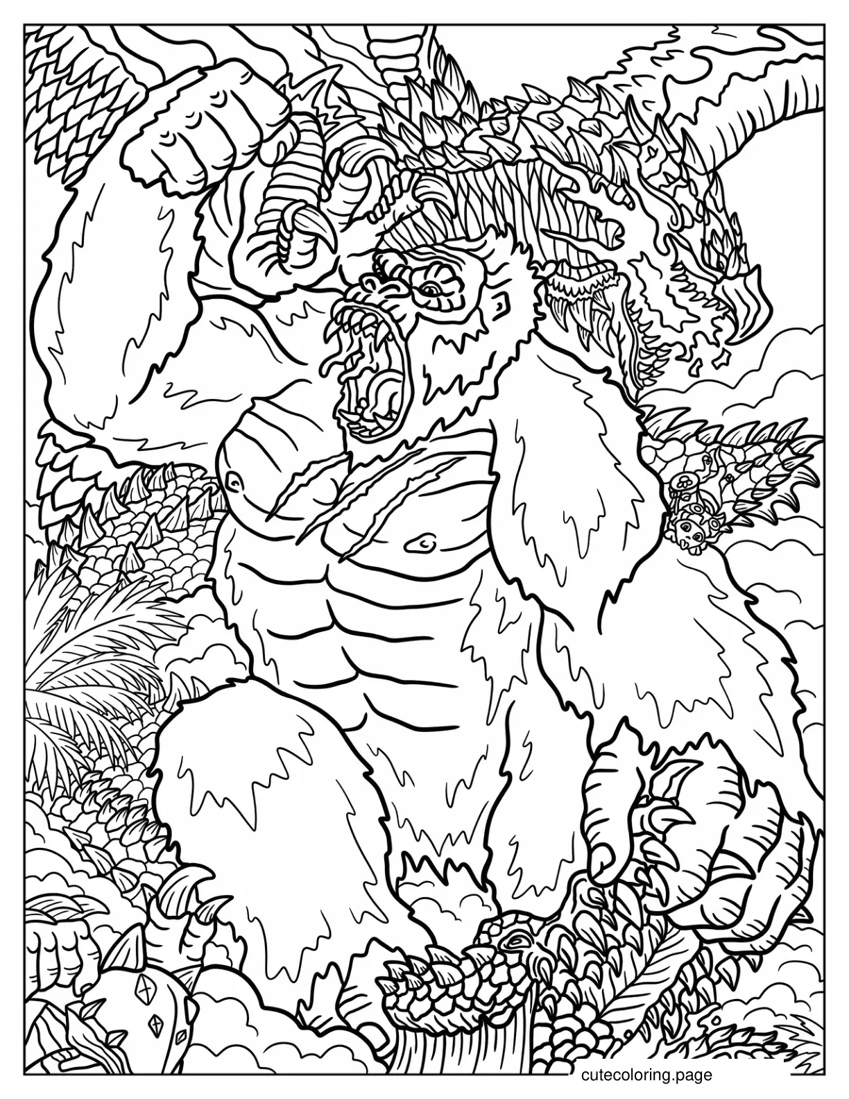 King Kong Defeating Dragon Coloring Sheet coloring page