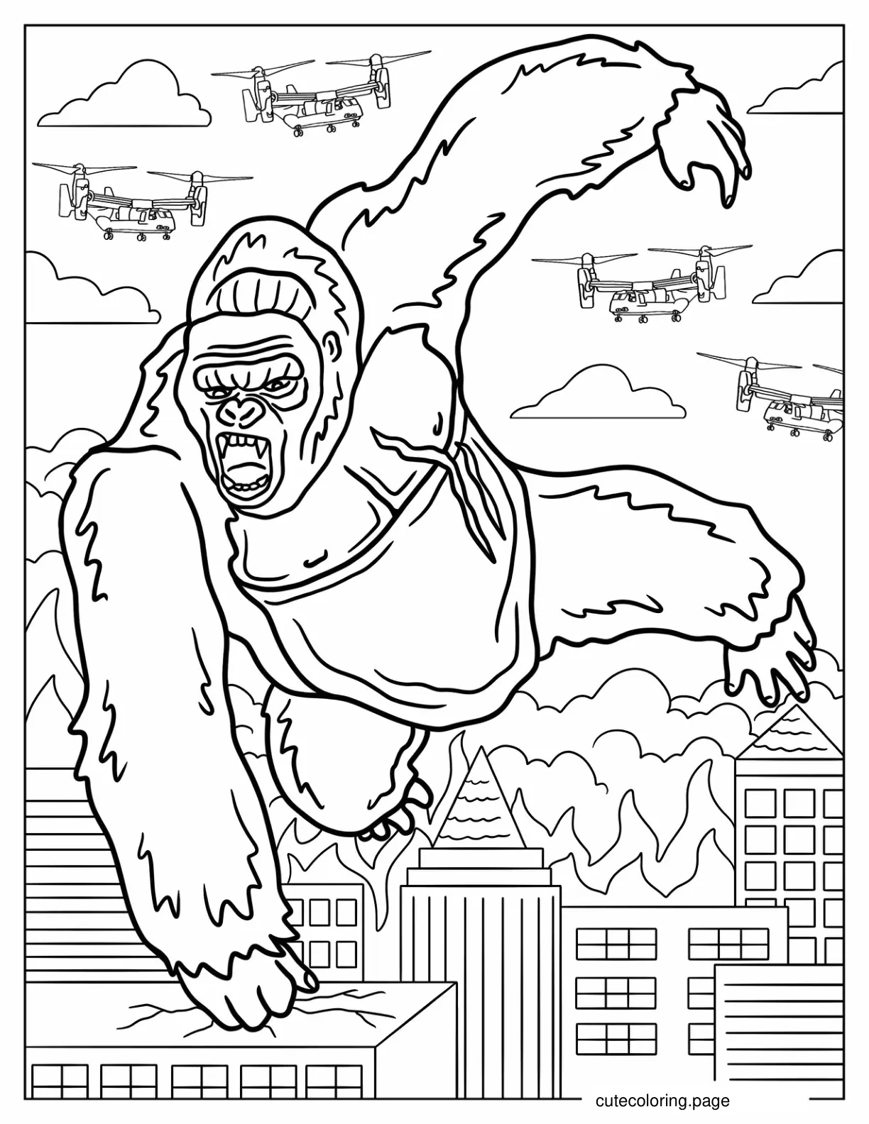 King Kong Leaping Over Building Coloring Page coloring page