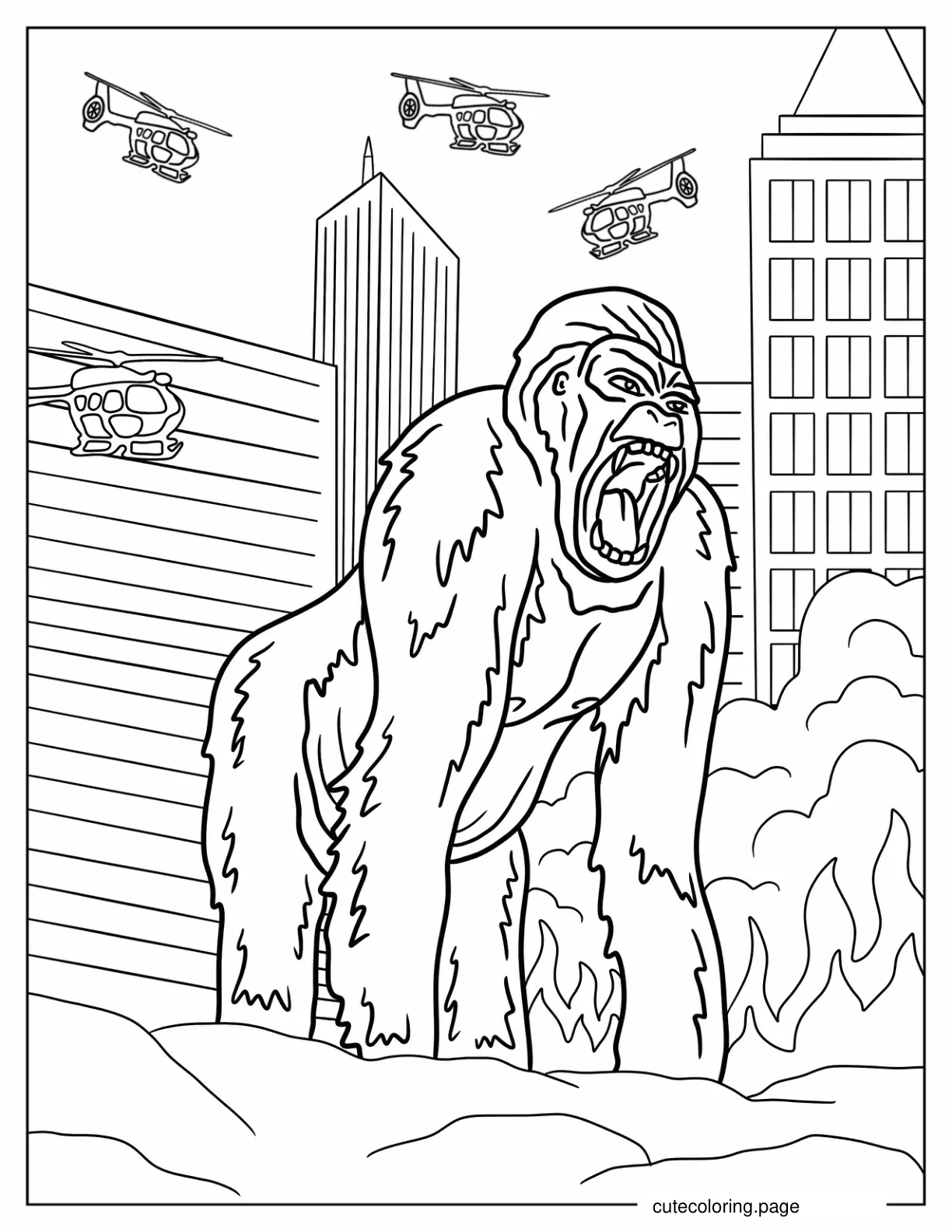 King Kong Roaring In The City coloring page