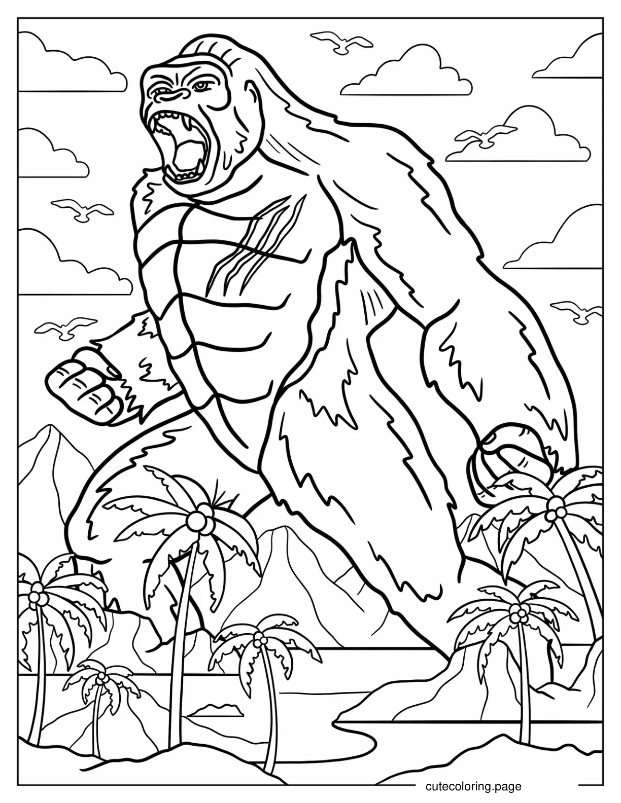 Scarred King Kong Roaring In Skull Island Coloring Page coloring page