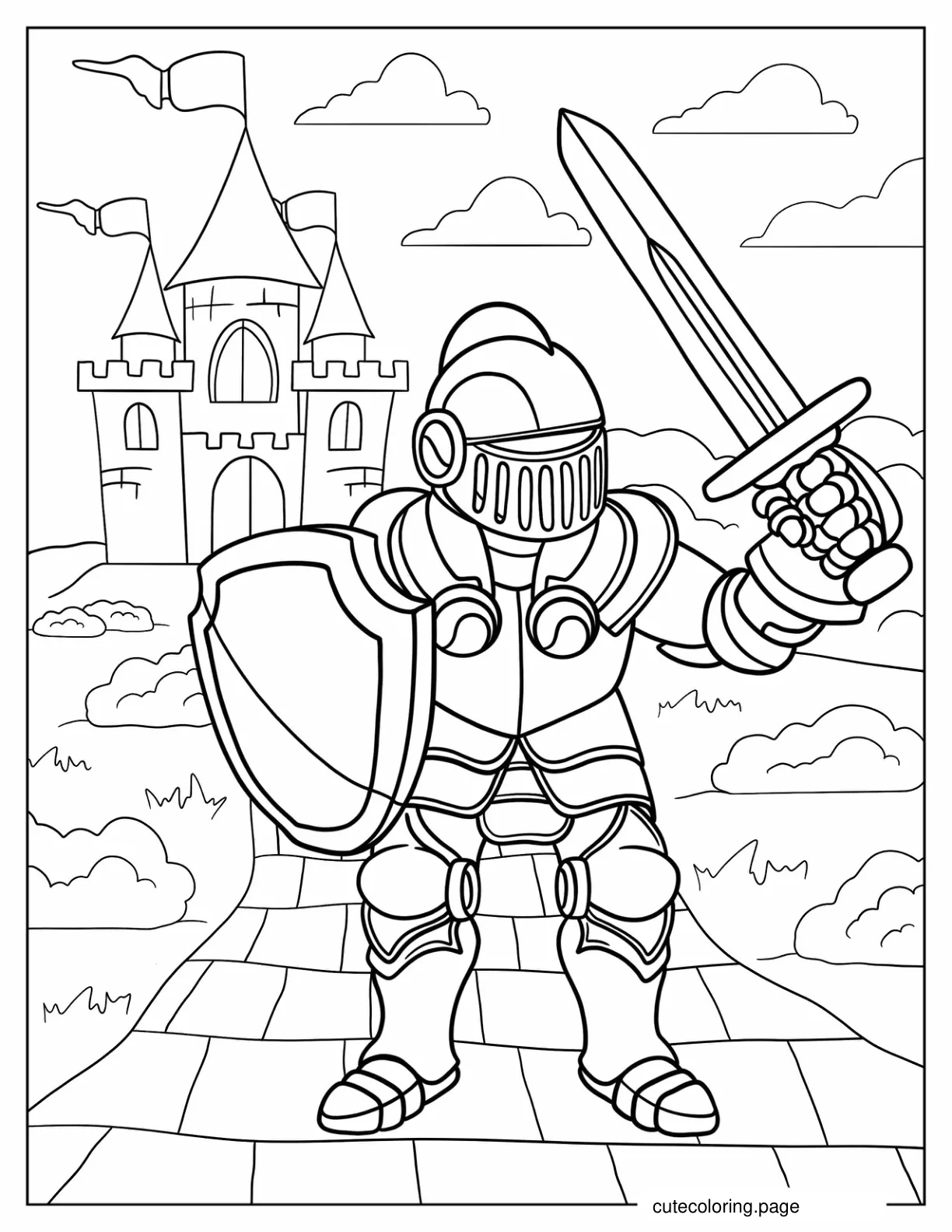 Chibi Knight With Shield And Big Sword coloring page