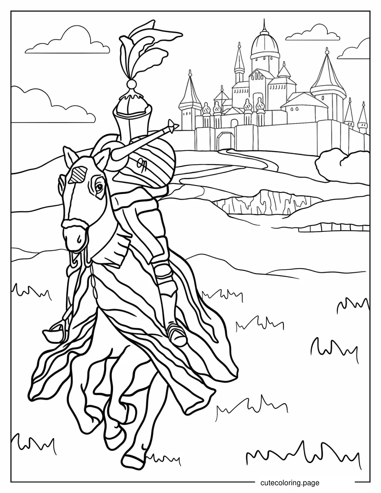 Coloring Sheet Of Knight With Lance On A Horse coloring page