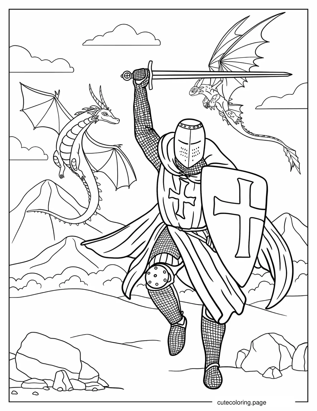 Crusader Knight Fighting Coloring In coloring page