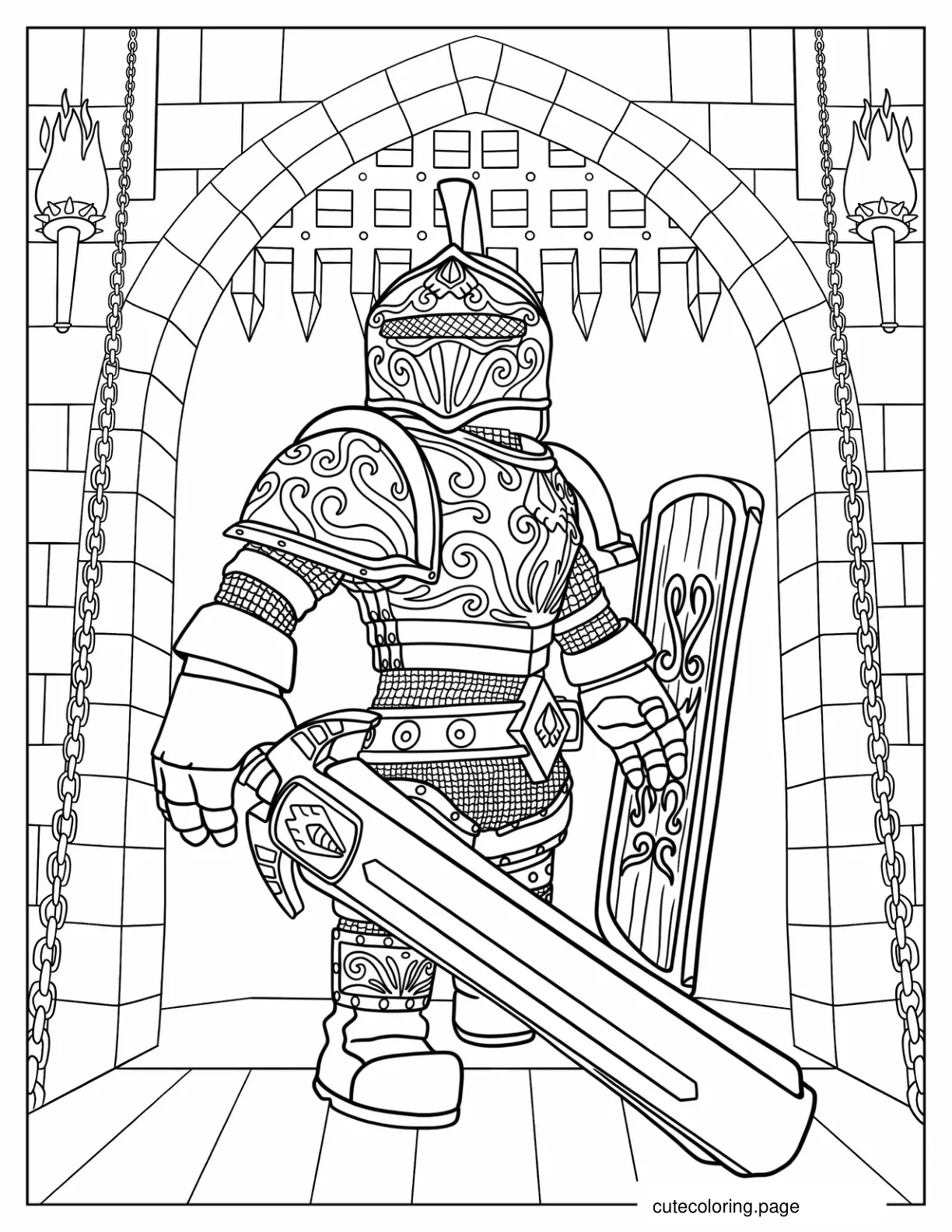 Detailed Knight Entering Castle coloring page