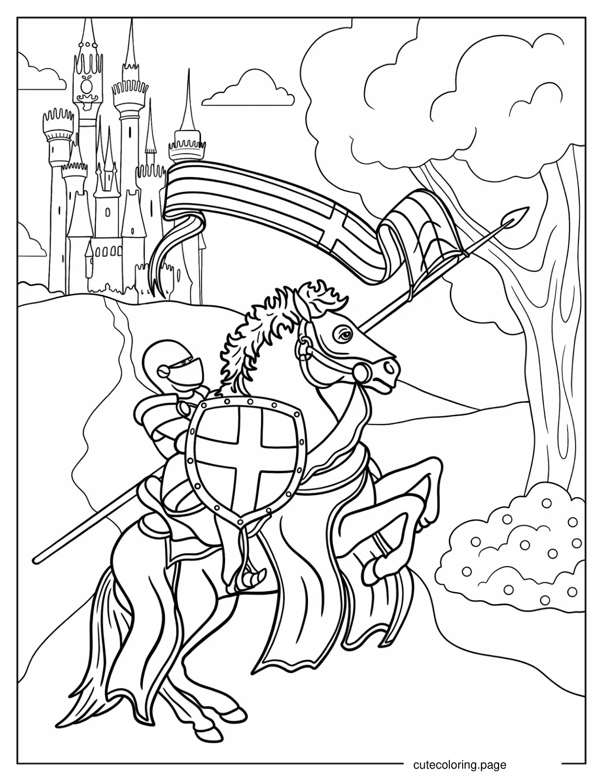 Knight On A Horse Leaving Castle Coloring Sheet coloring page