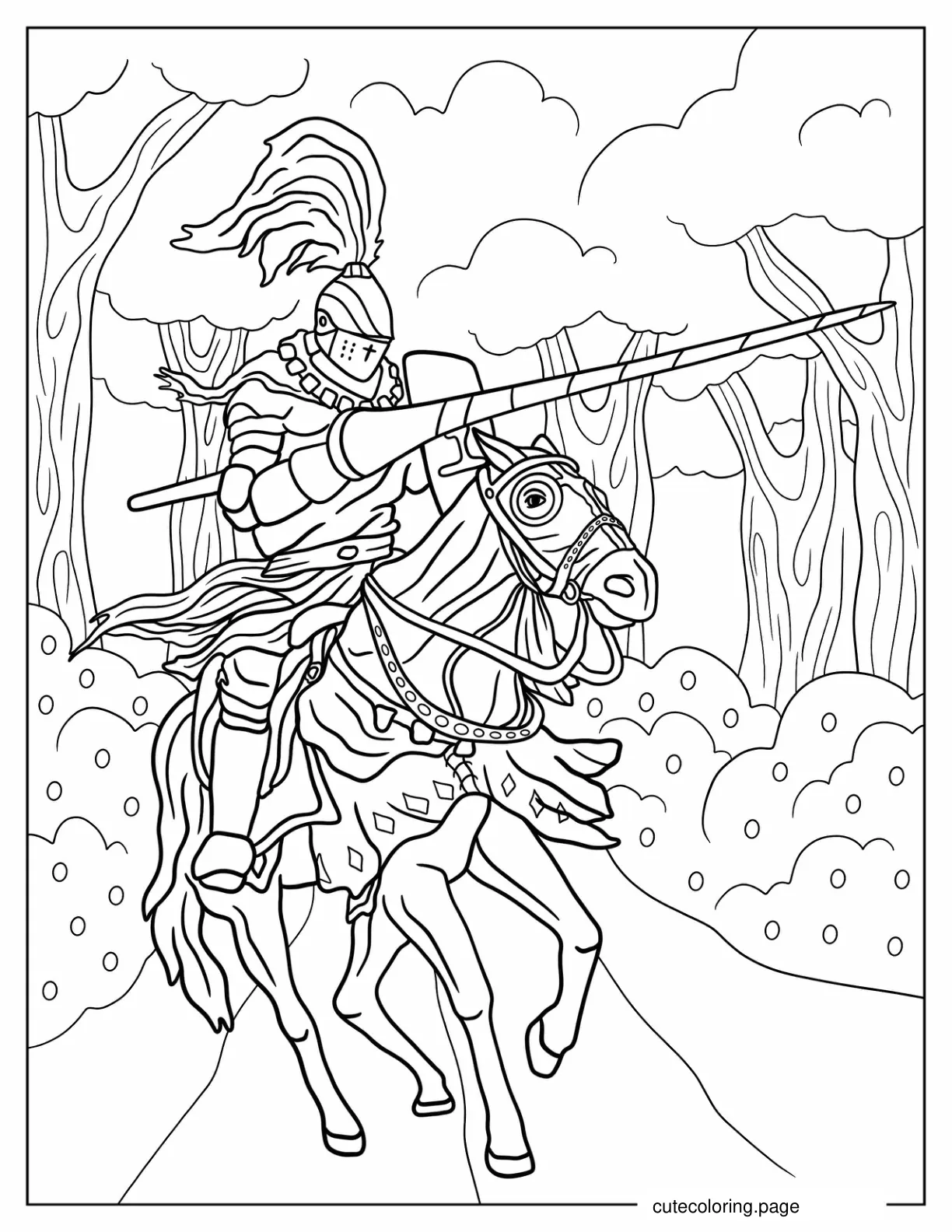 Knight On Horse Carrying A Lance Coloring Sheet coloring page