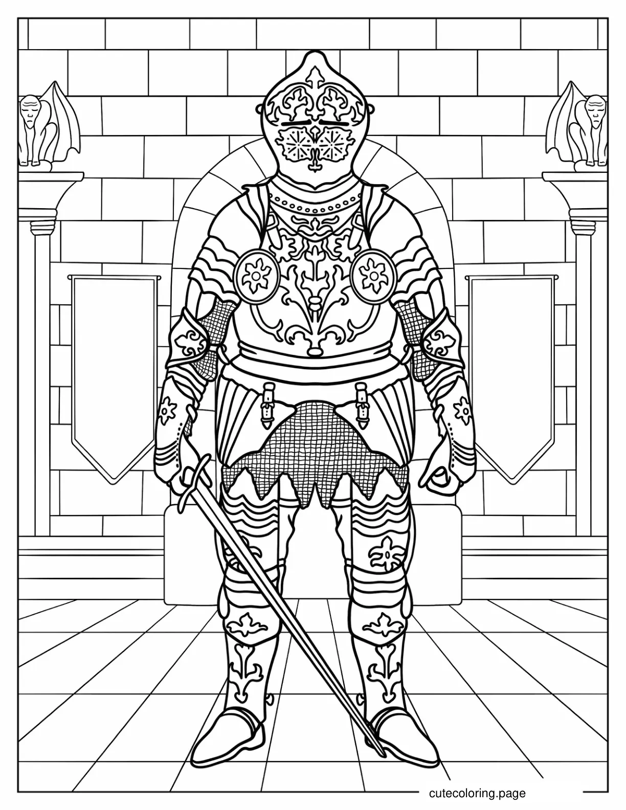 Knight With Intricately Detailed Armor Coloring In coloring page