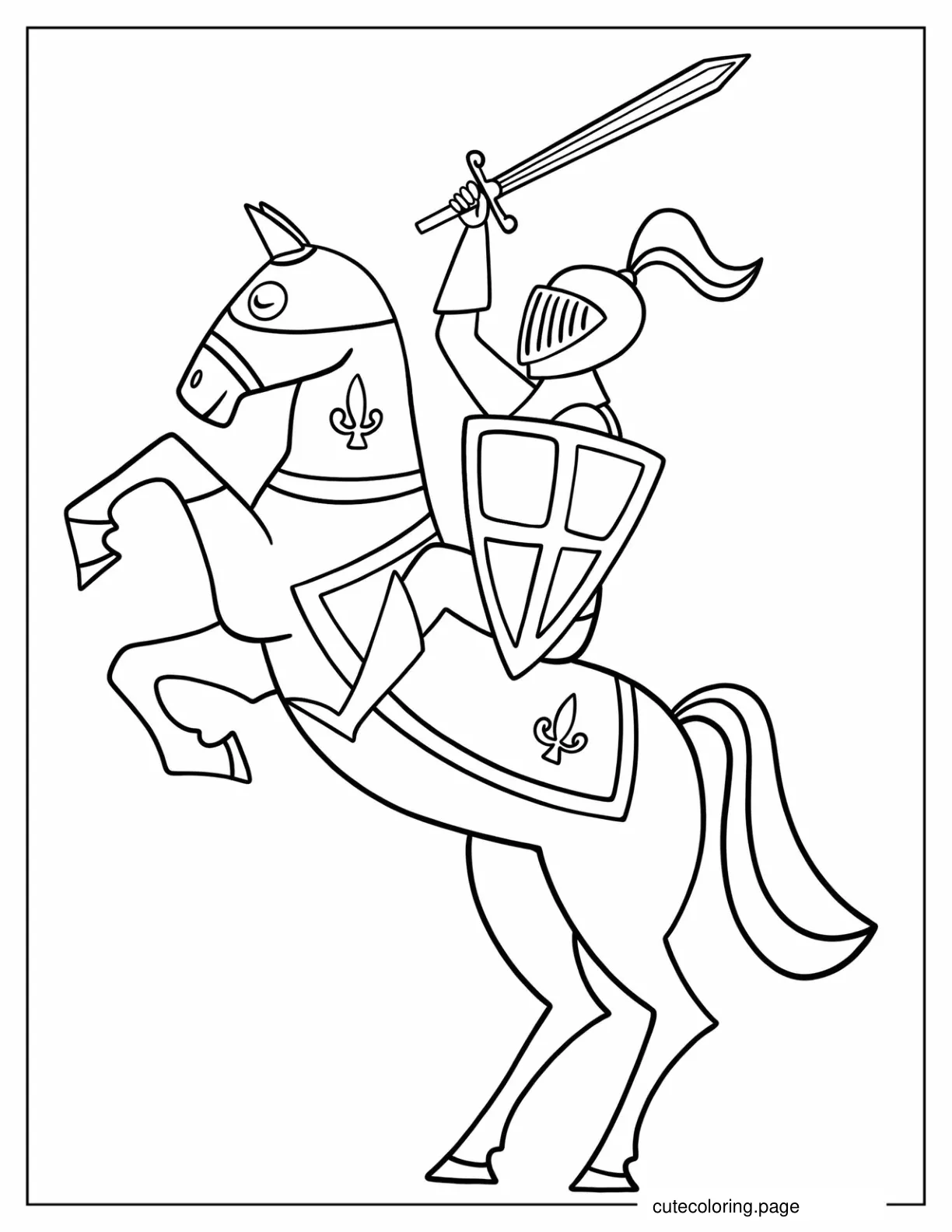 Mighty Knight On A Horse Coloring In For Preschoolers coloring page