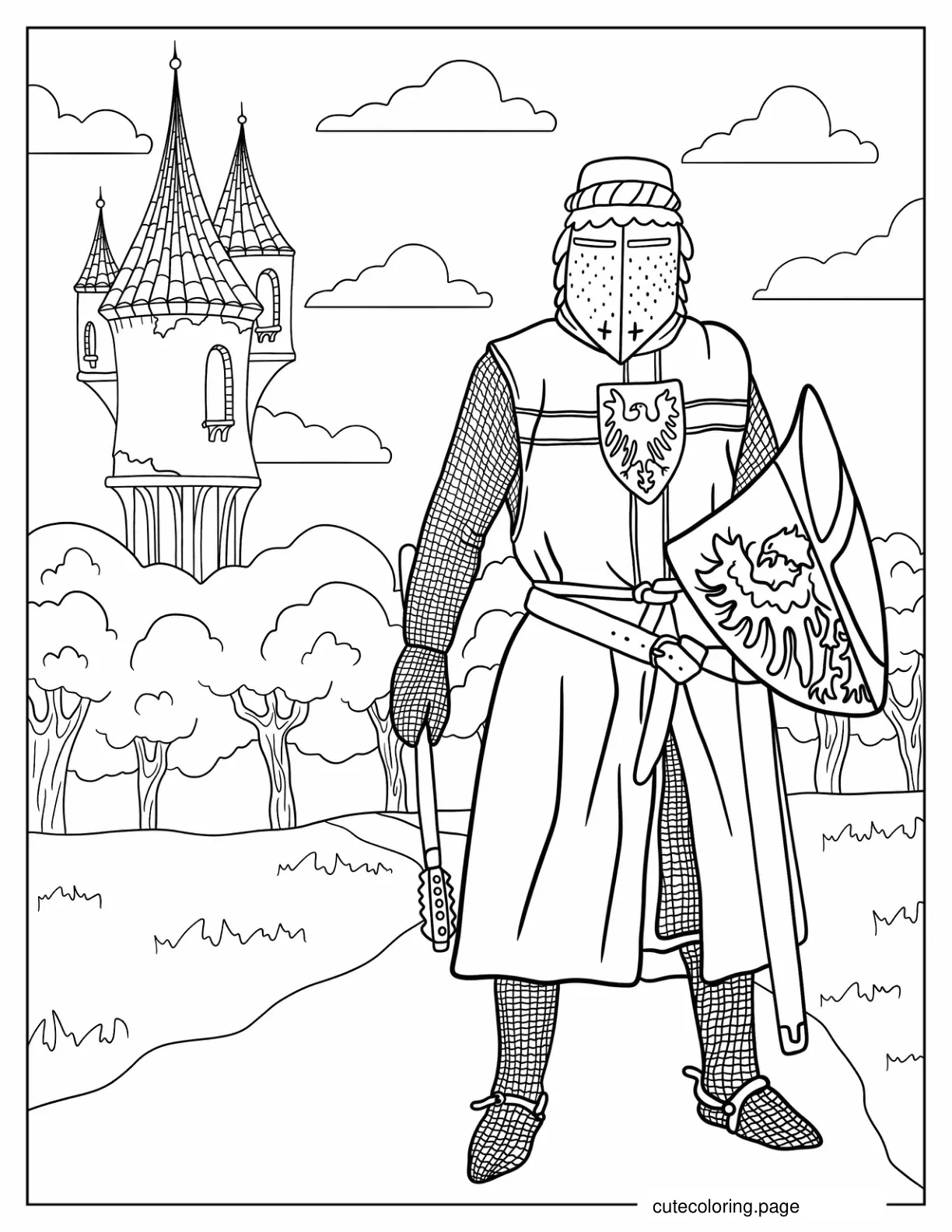 Realistic Knight In Full Armor Coloring Page coloring page