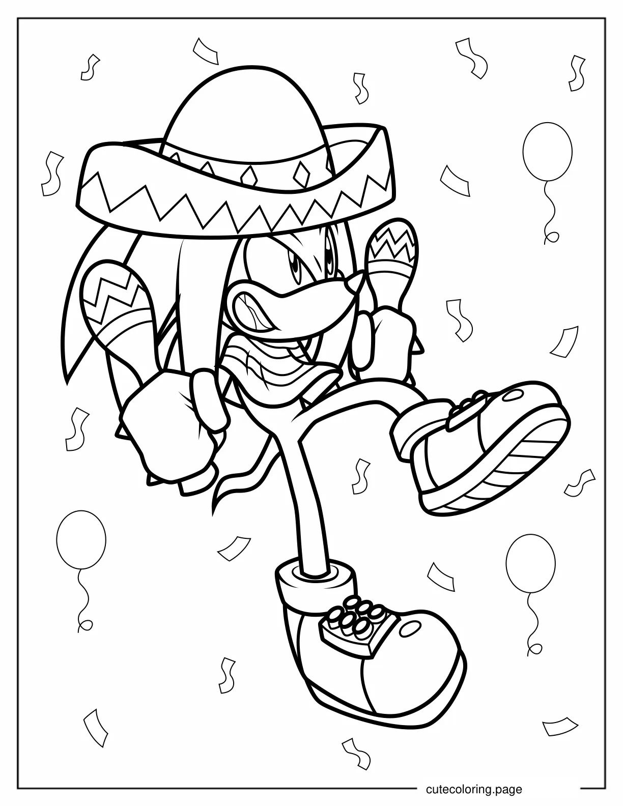 Cute Knuckles In Sombrero And Holding Maracas coloring page