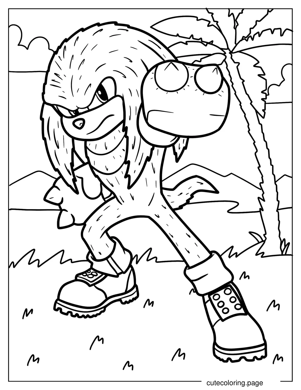 Detailed Knuckles Standing In The Beach Coloring Page coloring page