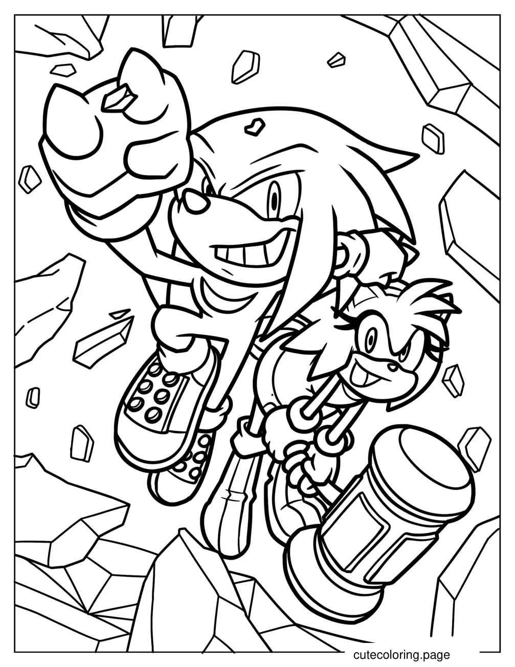 Knuckles And Amy Rose Breaking Through Wall coloring page