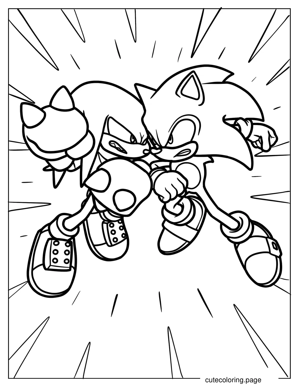 Knuckles And Sonic Fighting coloring page