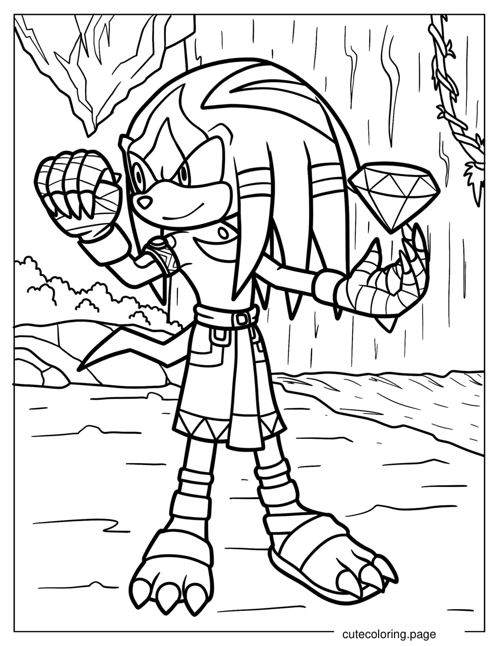 Knuckles Guarding The Chaos Emerald coloring page