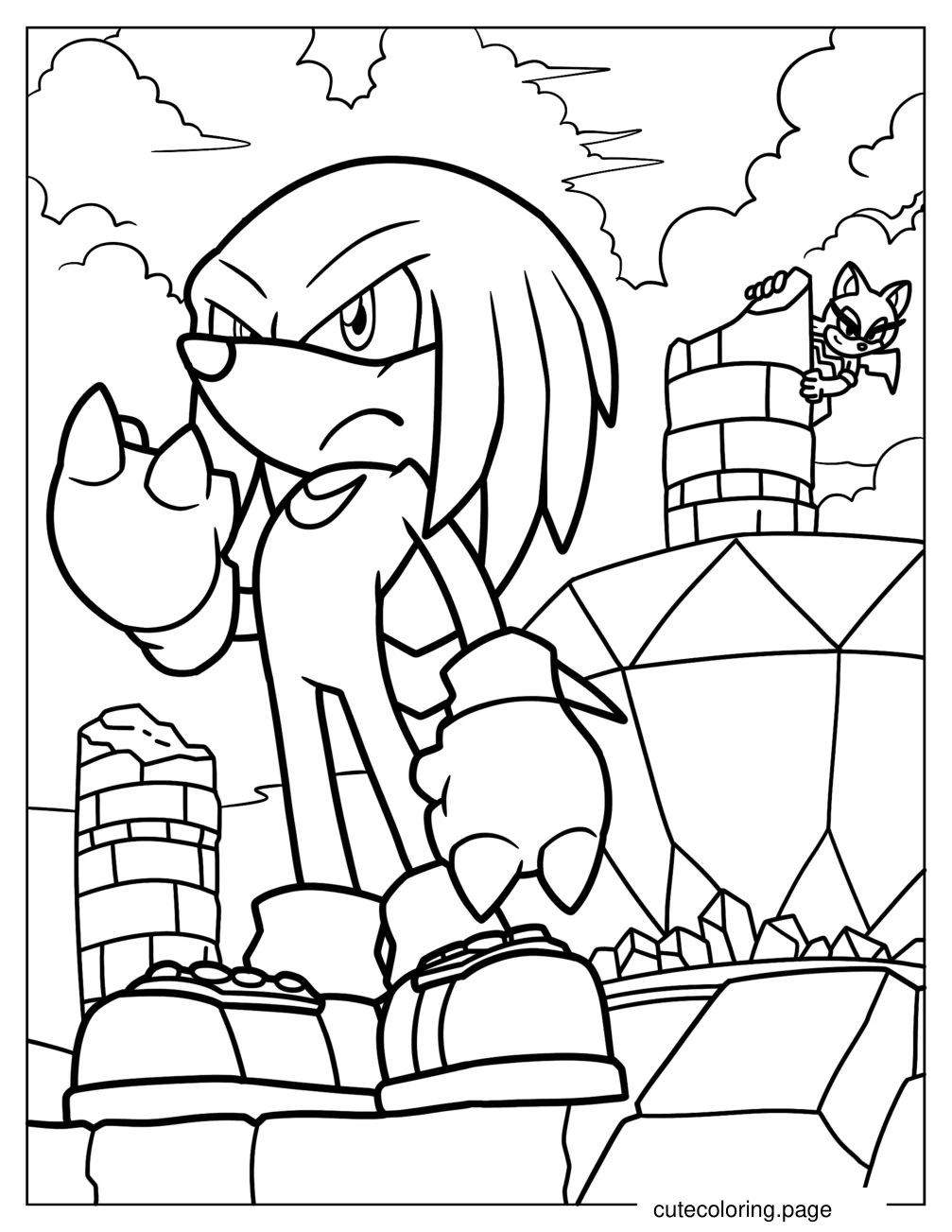 Knuckles Guarding The Master Emerald With Tangle At The Back coloring page