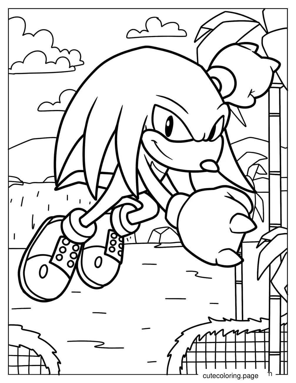 Knuckles Leaping Coloring Sheet coloring page