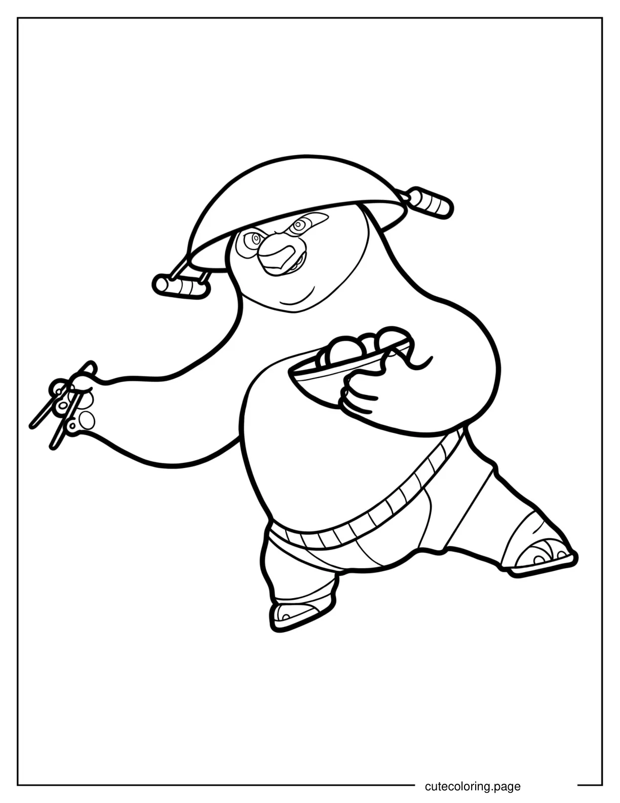 Coloring Page Of Po In Fighting Stance While Eating coloring page