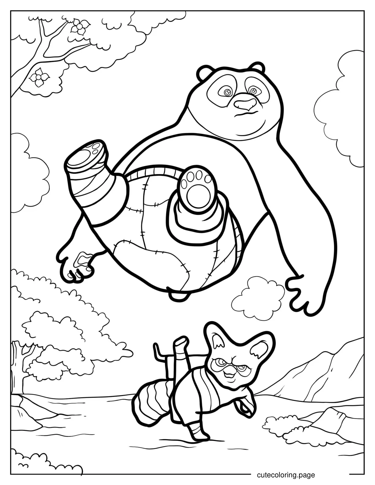 Master Shifu Kicking Po Coloring Page coloring page