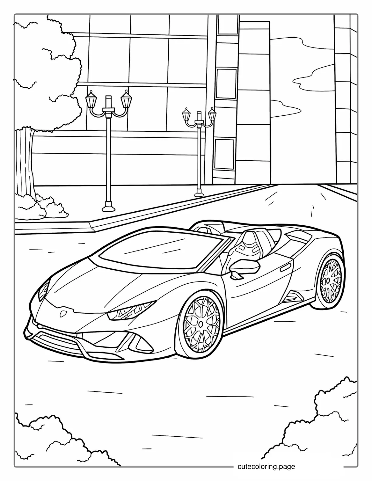 Convertible Lamborghini Driving In City coloring page