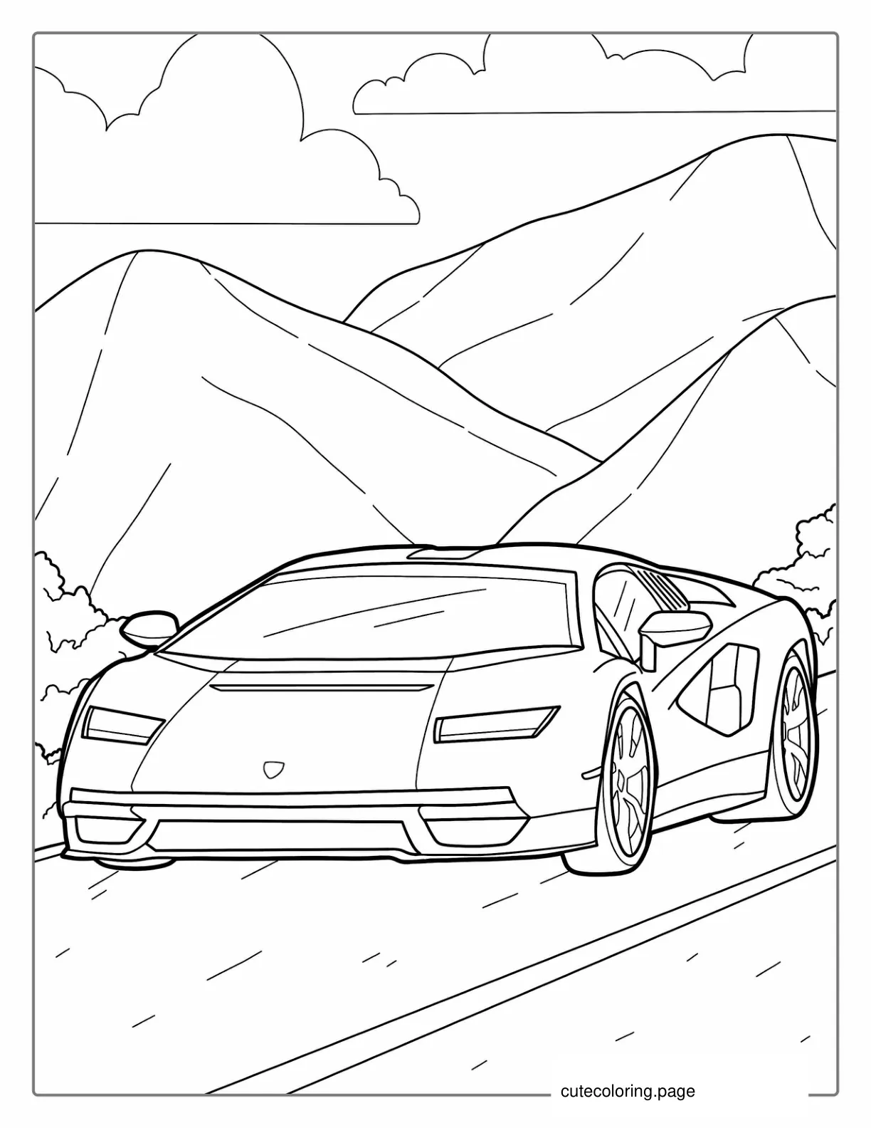 Lamborghini Aventador Driving In Mountains coloring page