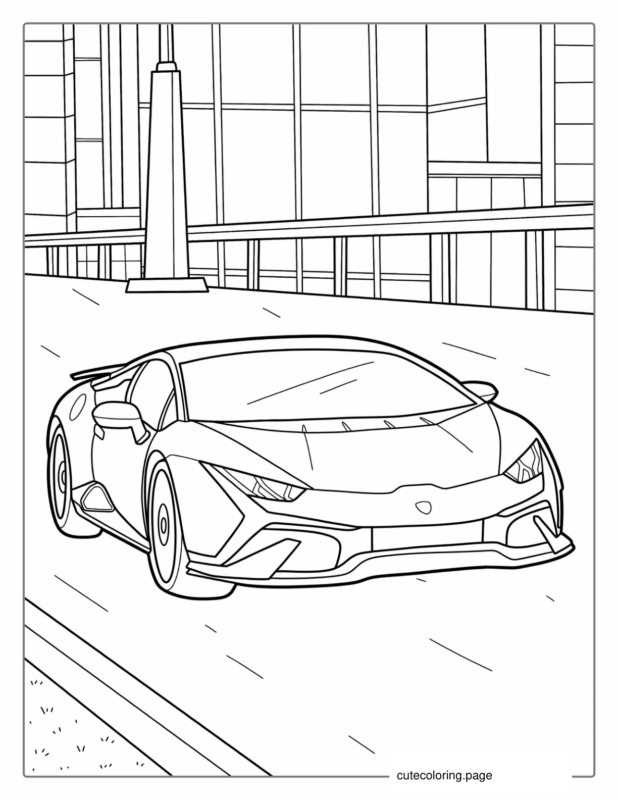 Lamborghini Driving In The City To Color coloring page