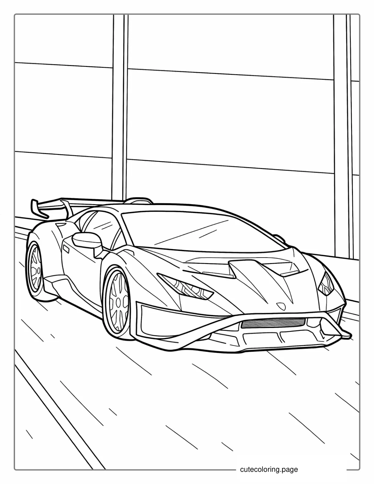 Racing Lamborghini On Track To Color coloring page