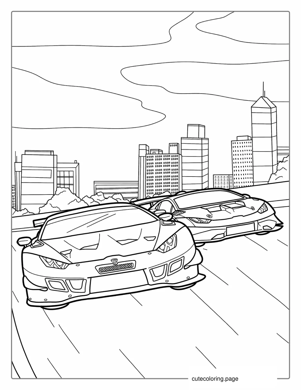 Two Lamborghini Cars Racing coloring page