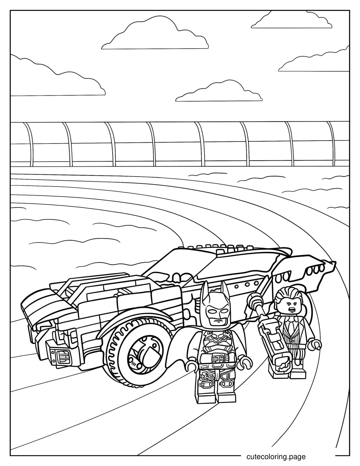 Lego Alfred And Batman With Batmobile 1 coloring page