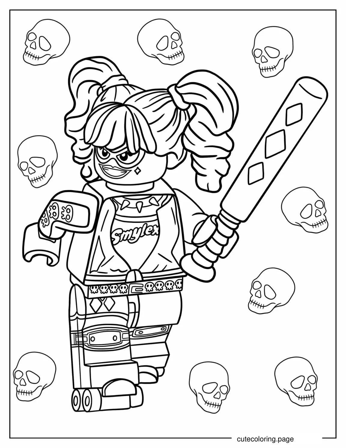 Lego Harley Quinn Holding Baseball Bat 1 coloring page