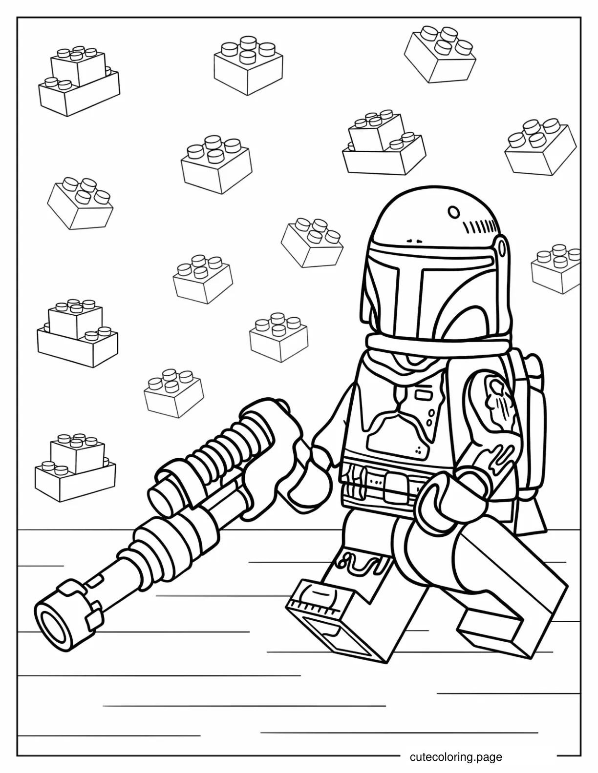 Boba Fett with Beskar Armor Jet Pack and Blaster coloring page